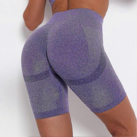 Short de sport pour femme, legging court push-up taille haute, short de gym et de yoga-L-Purple