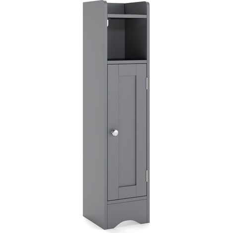 Armadietto da terra angolare con porta e ripiani regolabili, Porta carta igienica stretto per soggiorno e bagno Grigio (1/5)