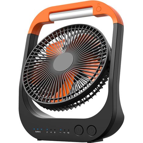 Ventilateur USB, batterie rechargeable 10000 mAh, 4 vitesses, ventilateur de camping 8 ", pivotant à 180°, lumière LED, minuterie, pour camping et voyages (1/4)