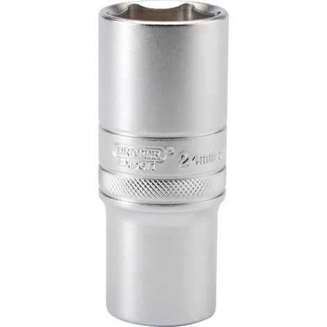 Draper 24mm Deep Socket 1/2" Drive, Micro Satin Chrome Finish, Part Number 16655, Metric Size (1/5)