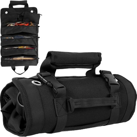 Organiseur d'outils enroulable à grande capacité — Sac à outils résistant à l'usure et imperméable, doté de multiples compartiments (Noir) (1/3)