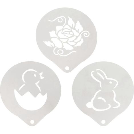 Lot de 3 pochoirs à café en acier inoxydable, moule à lapin pour latte et cappuccino-10x8.2cm-Silver