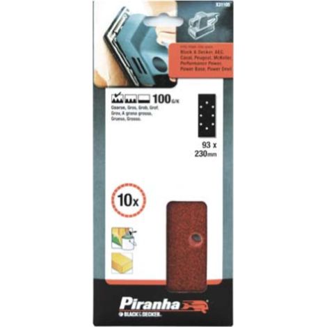 BLACK&DECKER - PIRANHA - 10 PEZZI - NASTRI ABRASIVI FORATI 93x230MM PER LEVIGATRICE ORBITALE - GRANA 100