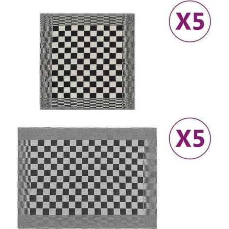 Ensemble de 10 serviettes de table en coton noir et blanc (1/5)