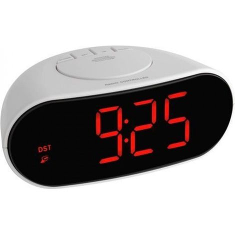 Réveil Radio-Piloté - Horloge Intégrée Fonction Radio - Pour Chambre Bureau - 170 x 78 x 110 mm - Blanc - 3 Piles AAA