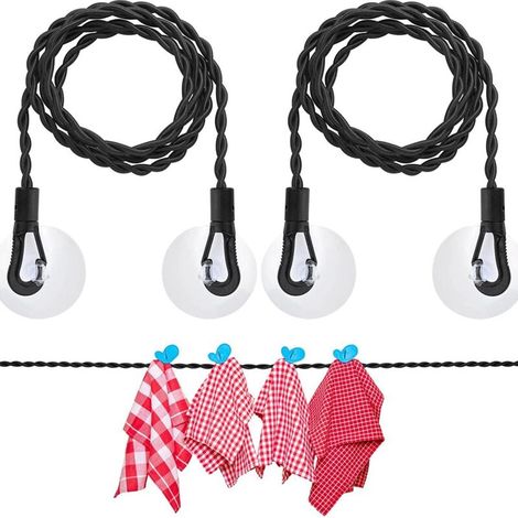 Corde à Linge Voyage(3m), 2 Pièce Corde à Linge Etendoir à Ventouse Rétractable Portable pour Intérieur ou Extérieur, Voyage, Camping Randonnée, Noir (1/5)