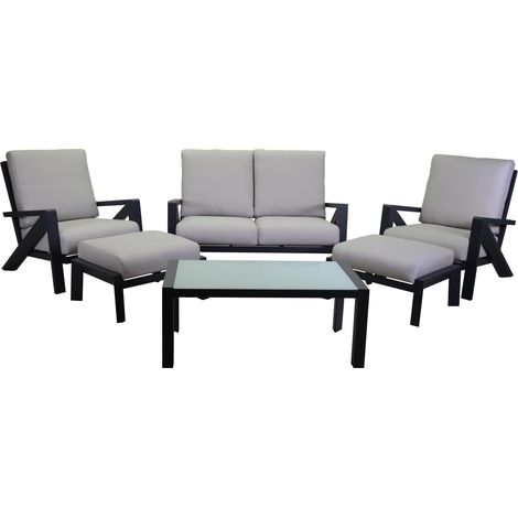 Set Salotto da Giardino Divano 2 Poltrone e Tavolino in Alluminio Miller Antracite (1/5)