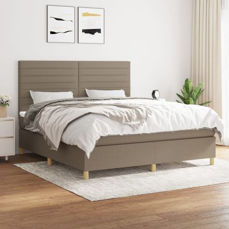 Sommier à lattes de lit avec matelas Taupe 160x200 cm Tissu (1/5)