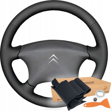 Couvre-volant sur mesure pour Citroën Xsara Picasso C5 Berlingo Partner – Cuir écologique noir – Coutures ventilées pour confort
