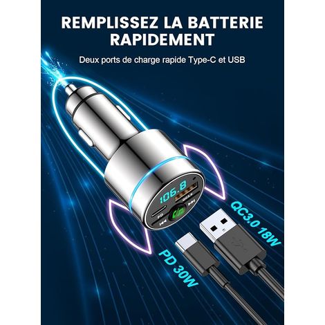Trasmettitore FM Bluetooth, adattatore Bluetooth metallico per auto, caricabatterie rapido per auto, adattatore radio Bluetooth per auto, riduzione del rumore, chiamate in vivavoce. (1/4)