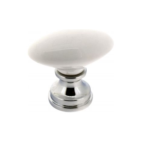 Bouton de meuble porcelaine blanc zamak chromé brillant 39X22mm, SOLITAIRE