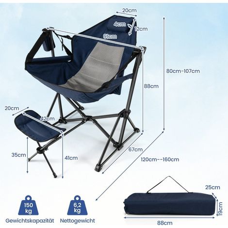 Silla de camping con reposapies respaldo ajustable reposacabezas y portavasos silla de pesca azul marino (1/5)