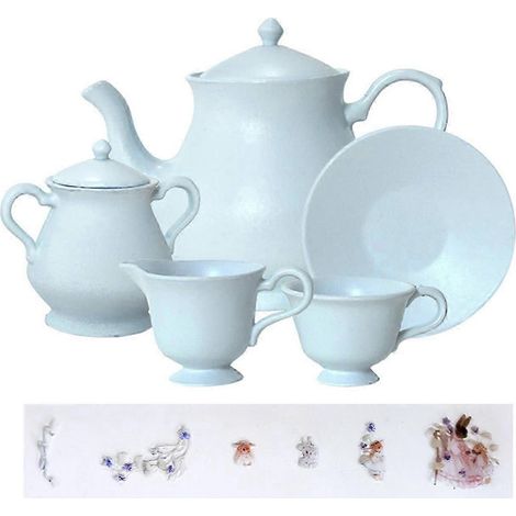 5-teiliges Mini-Teeservice für Puppenhäuser, naturgetreue Teekanne und Teetasse aus Metall, Miniatur-Teeservice-Modelle für-Blue (1/5)