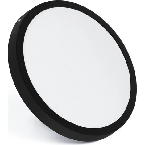 L谩mpara de techo de superficie, LED negra, panel redondo de 24 W, 3000 K.
