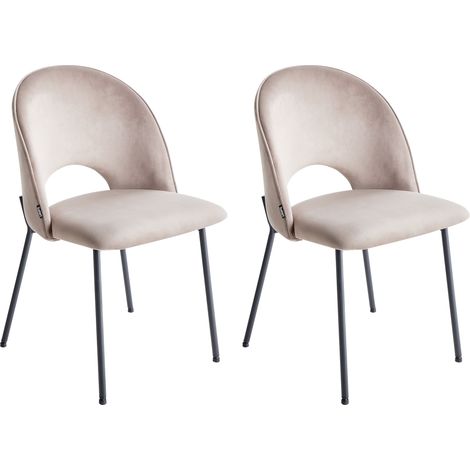 Conjunto de 2 sillas de comedor patas negras retro glamour de terciopelo gris pardo Covelo (1/5)