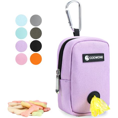 Petit sac à friandises avec distributeur de sacs à déjections canines pour laisse, sacs de marche, porte-sacs à déjections canines, sac à friandises mains libres (violet) (1/5)