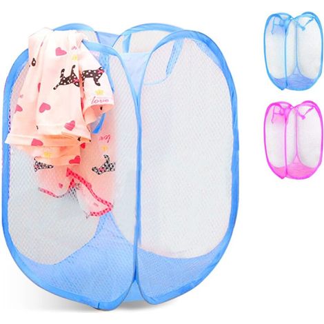 Ahlsen 6er-Pack Wäschekorb, atmungsaktiver, faltbarer Wäschekorb aus Netzstoff, Aufbewahrungstasche für tägliche Kleidung, Spielzeugaufbewahrung (Rosa3 Stück, Himmelblau3 Stück) (1/5)
