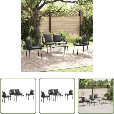 Gartenbank - Gartenmöbel Set mit Kissen 4 pcs Schwarz und Creme Poly-Rattan (1/5)
