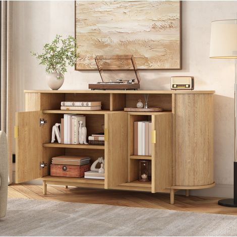 Aparador de 3 puertas en madera natural MDF y PB con patas de pino OKWISH (1/5)
