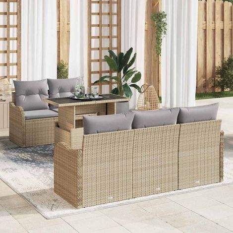 Gartensofa-set mit Kissen 6 pcs Beige Poly-Rattan