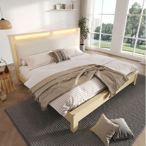letto matrimoniale contenitore LED 160x200 beige OKMYHOME (1/5)