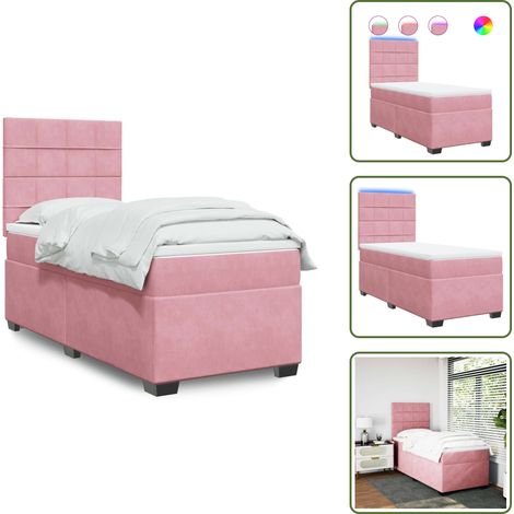 Sommier à lattes de lit et matelas Rose 80x200 cm Velours - Lit Double - Lit Rose - Lit Design - Lit Avec Led - Matelas À Ressorts Ensachés (1/5)