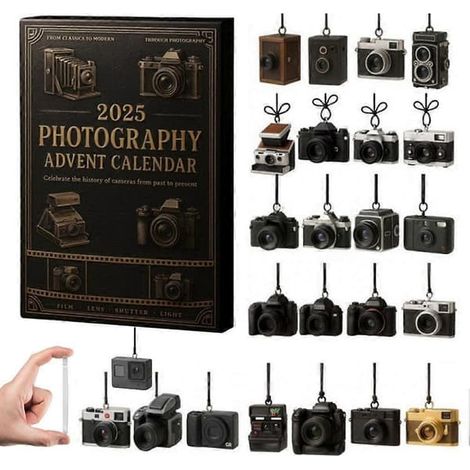 2026 Fotografi Adventskalender 24 Dagars Julnedräkningskalender Blindlåda 2D Platt Akryl Retro Kamera Prydnad 26x18x3cm svart (1/5)