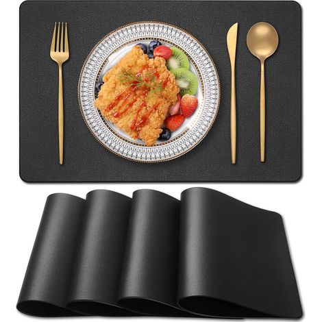 Lot de 4 Sets de Table en Cuir Noir 30.5x45.7 cm –NapperonsAntidérapants Imperméables etRésistants à la Chaleur (1/5)