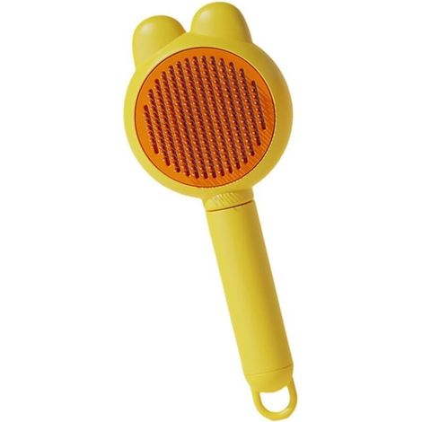 Peigne à puces pour chats et chiens – Brosse pour l'élimination des poils morts – Dents de massage en acier inoxydable – Éjection des poils en un clic – Jaune (1/5)