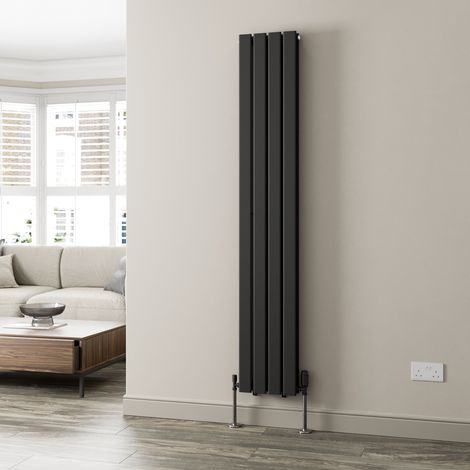 Black Flat Panel Designer Radiator Vertical Horizontal 1800 x 304mm Double Panel