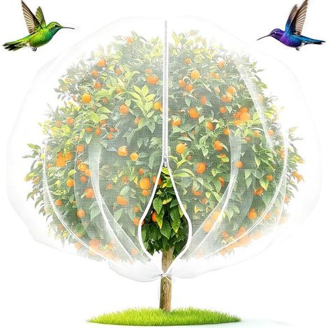 Filet de protection des plantes 1,2 x 1,8 m, mailles fines anti-insectes et anti-oiseaux, avec fermeture éclair et cordon de serrage, pour arbres fruitiers et potager, blanc (1/5)