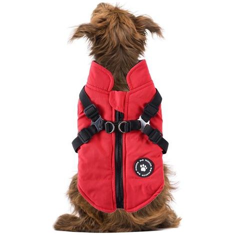 Veste chaude pour chien avec harnais intégré, manteau chaud et imperméable pour chien en hiver, gilet réfléchissant, réglable pour les chiens de petite et moyenne taille, vêtements d'hiver pour chien (1/5)