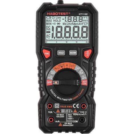 HT118E Multimètre numérique Auto Range Multimètre 20 000 points True RMS Mesure de tension CA/CC et courant Résistance Capacité Fréquence Température Continuité Duty MAX/MIN Mesure en direct (1/5)