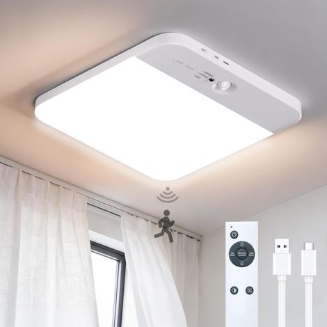 Plafonnier LED Rechargeable avec Détecteur de Mouvement Batterie 6000 mAh Longue Durée, Télécommande avec Minuterie, 3 Températures de Couleur, Idéal Salle de Bain, Garage (1/5)