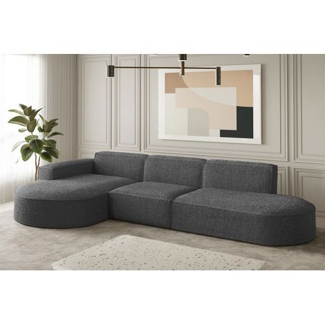 Ecksofa Designersofa PALMA in Stoff Ascot Graphitgrau Ottomane Links (1/2)