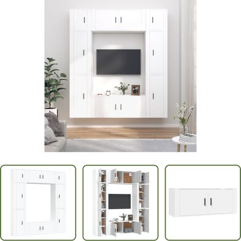TV-Schrank Set - 8-tlg. TV-Schrank-Set Weiß Holzwerkstoff (1/5)
