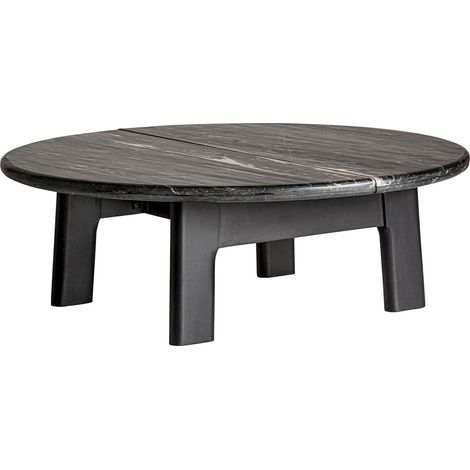 Table basse en marbre noir style contemporain élégance minimaliste - Noir marbré et bois naturel (1/5)
