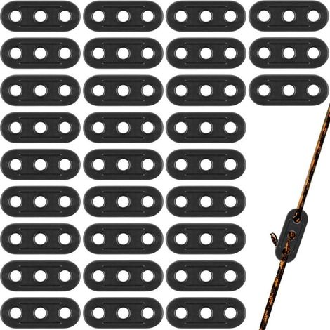 30 PCS Tendeur de Corde 3 Trous Tendeur de Cordeau, Tendeur de Corde Camping Noir, Corde Boucle Ajusteur, Tendeur de Corde Cliquet Camping pour Tente Bâche Randonnée Camping (1/5)
