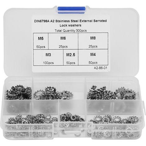 Rondelle plate externe dentée en acier inoxydable M2.5 M3 M4 M5 M6 M8, lot de 300 pièces pour écrous et vis. (1/5)