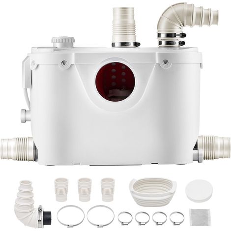 Pompe de relevage sanitaire 500W, 110 L/min, hauteur 8 m, 4 entrées d'eau, pour toilettes, sous-sol, douche, évier, lavabo et baignoire. (1/5)
