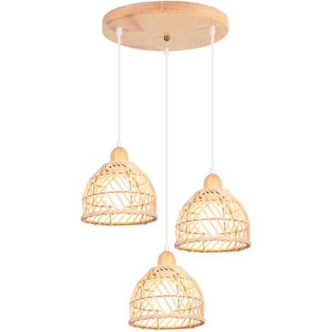 royaluxe- Lustre 3 lumières en bambou – Lampe de plafond rétro moderne – Hauteur 15 cm – Longueur 20 cm – Culot E27 pour ampoules LED – Norcks (1/5)