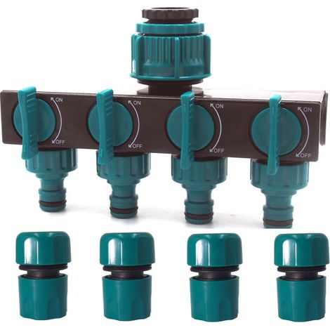 Raccords de robinet 4 voies DN20 DN25 FNPT avec tuyau d'arrosage à raccord rapide 1/4 pouce (1/5)