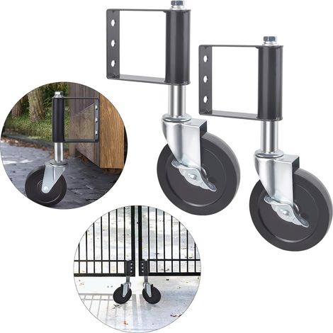 Senderpick – Roue de portail à ressort 5 pouces – Capacité de charge 300 kg – Plaque rotative 360° – Montage facile pour portails en bois et métal (1/5)