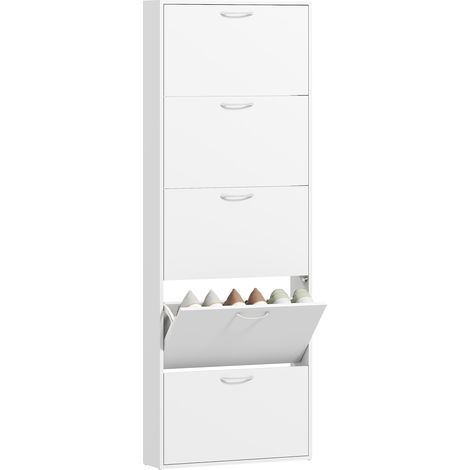 Zapatero para 15 pares, zapatero moderno y estrecho con 5 cajones abatibles, 65 x 17 x 180,5 cm, blanco. (1/5)