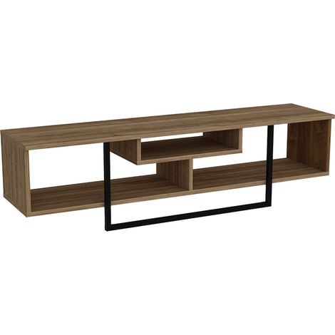 Meuble TV design industriel noyer et noir avec rangements - 149 cm SILO