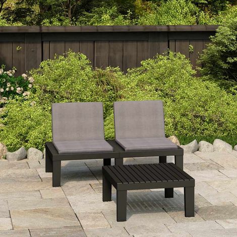 vidaXL Set de muebles de jardín 2 piezas con cojines plástico gris (1/5)