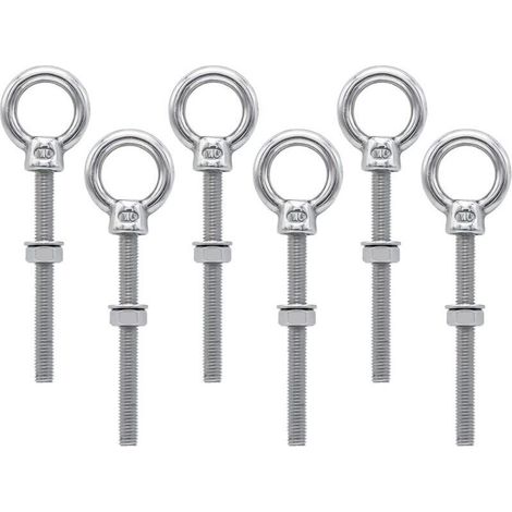 Vis à anneau M6 en acier inoxydable 304 – Longueur 91 mm – Lot de 6 – Fixation sécurisée pour chantiers et espaces extérieurs