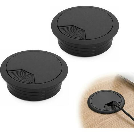 Lot de 2 Passe-Câbles de Bureau 60 mm en Plastique - Cache Trou pour Table et Meuble, Organisateur de Fils et Câbles, Goulotte Passe Câble pour Maison et Travail (1/5)