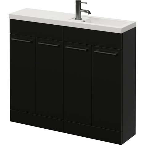 Napoli 250 Matt Black 1000mm 4 Door Vanity Unit with Square Silvo Basin - 1000mm - Gunmetal Grey 160mm Handle