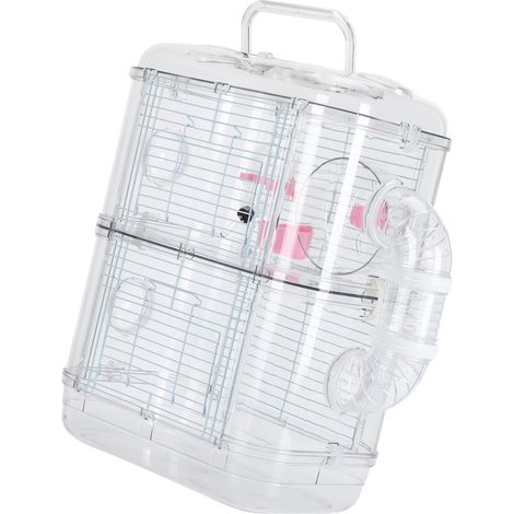 Cage à Hamster Double Couche Fil de Fer Souris Interactive Amusante Maison de Château pour Petits Animaux avec Bouteille d'eau et Roues de Course 2 Couches (1/5)